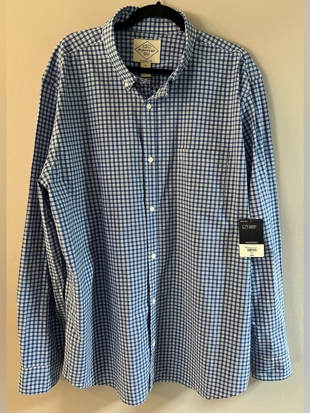 St. John's Bay Santorini Blue Checked Plaid Button-Down Shirt